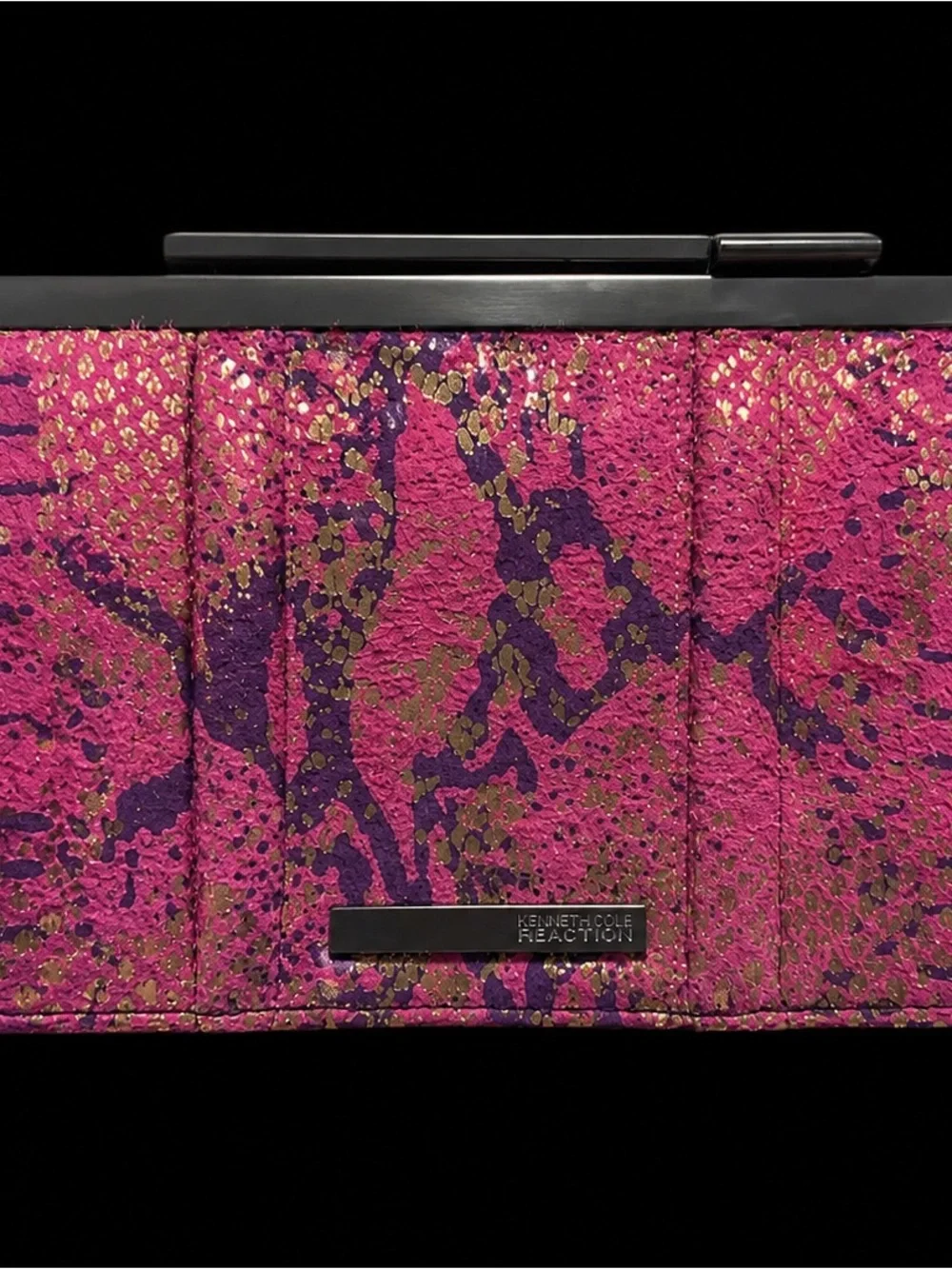 Kenneth Cole Pink Metallic Snake-Print Clutch Wallet